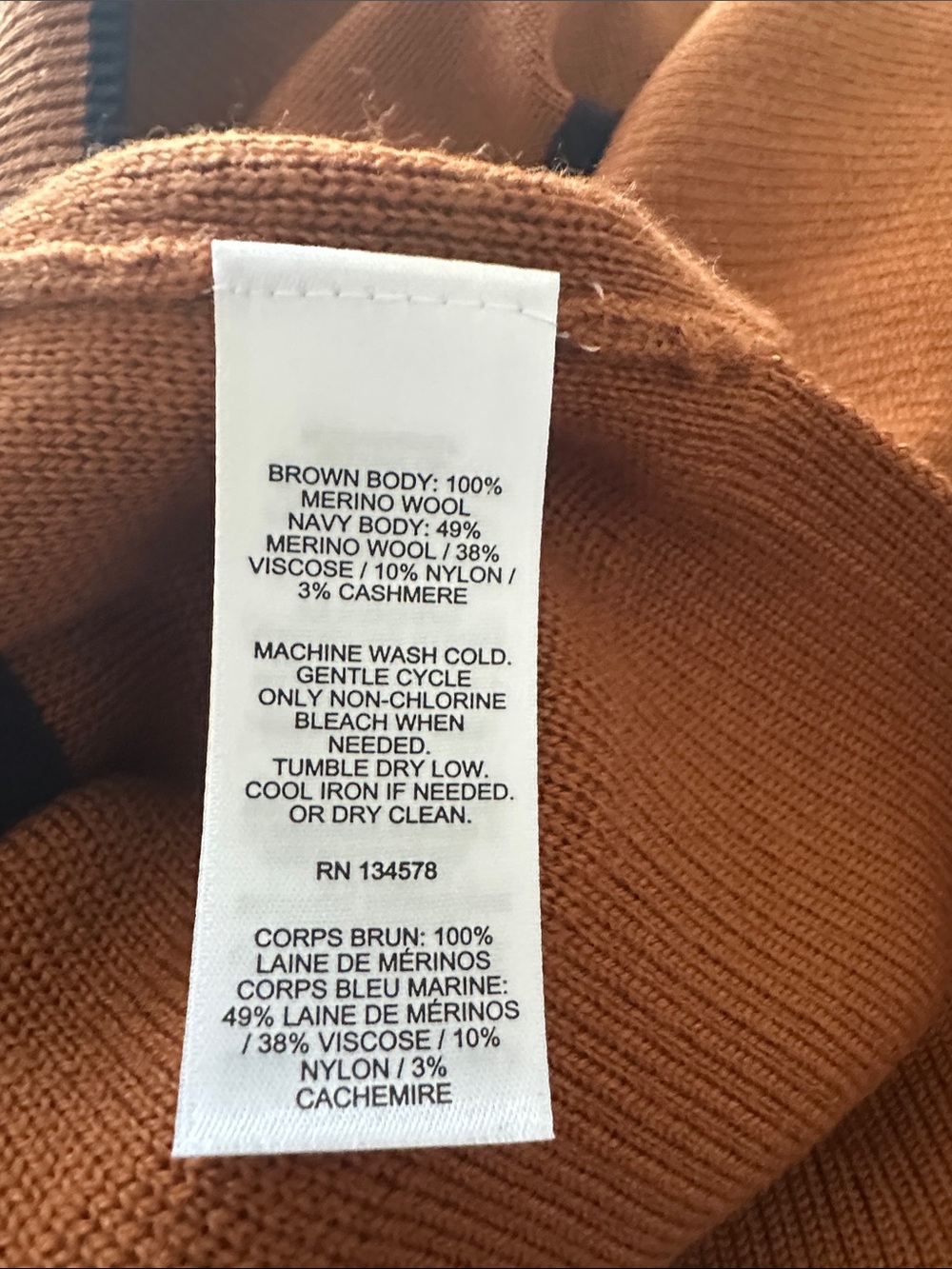 NWT Vineyard Vines Cashmere Merino Blend Brenton Stripe Mock Neck Sweater Spice - Picture 6 of 6